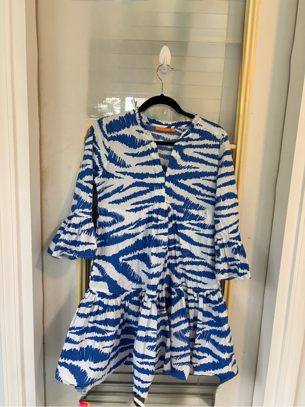 Oliphant XS Blue and White Ruffle Hem Dress